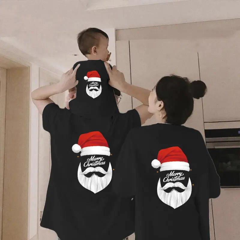 

Santa Claus Print Family Matching Tshirts Christmas Cotton Tees Parent Daughter Matching Set Loose Fit Streetwear Top