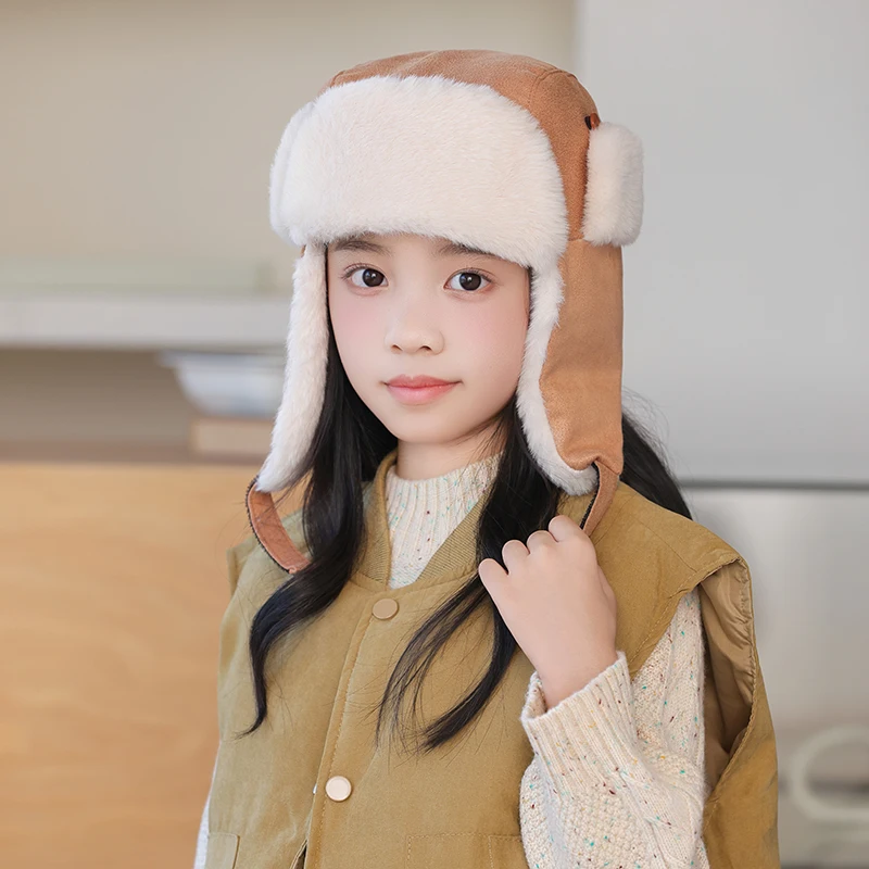

Boys Girls Winter Bomber Hats Keep Warm Thick Windproof Outdoor Keep Ear Warm Wool Bomber Caps New
