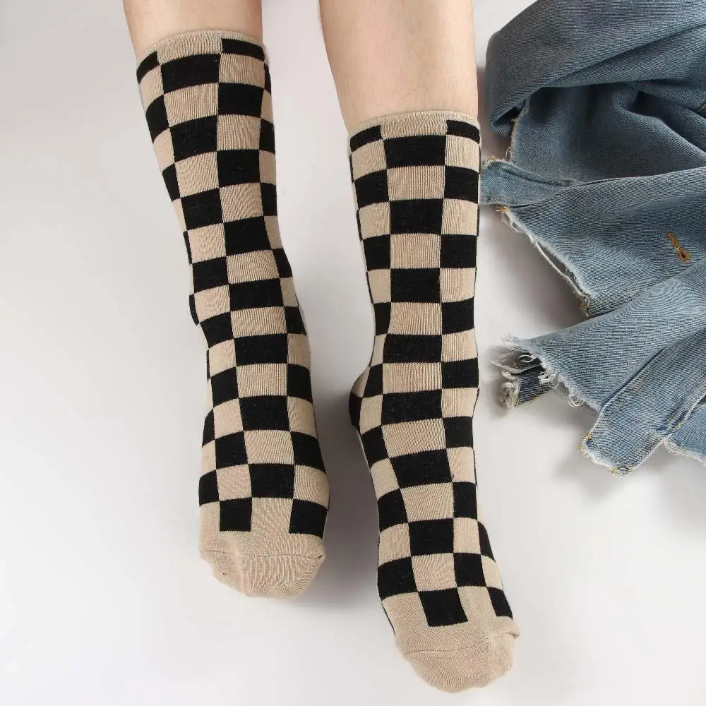 Calcetines de algodón suaves y dulces para niñas, medias de estilo universitario, estilo Hip Pop, Corea, a cuadros