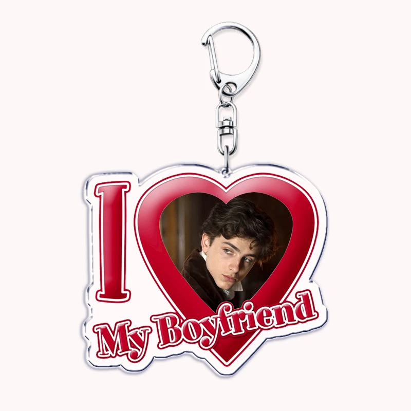 Smile Tea Timothee Chalamet Keychains I Love My Boyfriend Red Heart Key Chain Jewelry Keyrings Fans Gifts for Accessories Bag