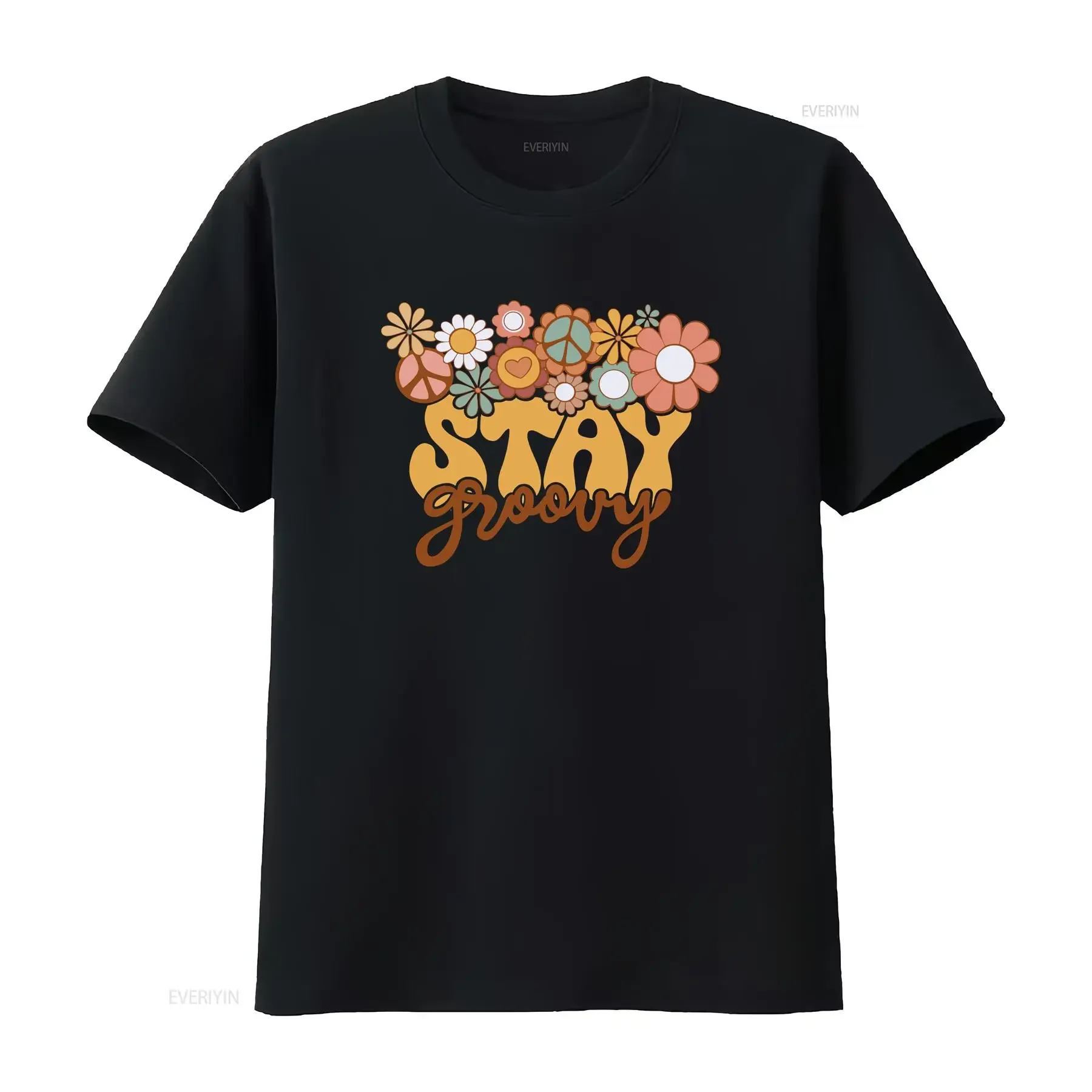 

Retro Stay Groovy T Shirt for Women Hippie 70s Cute Floral Casual Summer Tops vintage Washed streetwear Comfortable