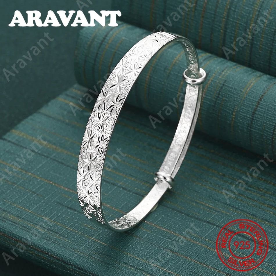 925 Sterling Silver Flat-Bellied Starry Sky Bangle For Women, Commuter Accessories, Christmas Gifts, Jewelry