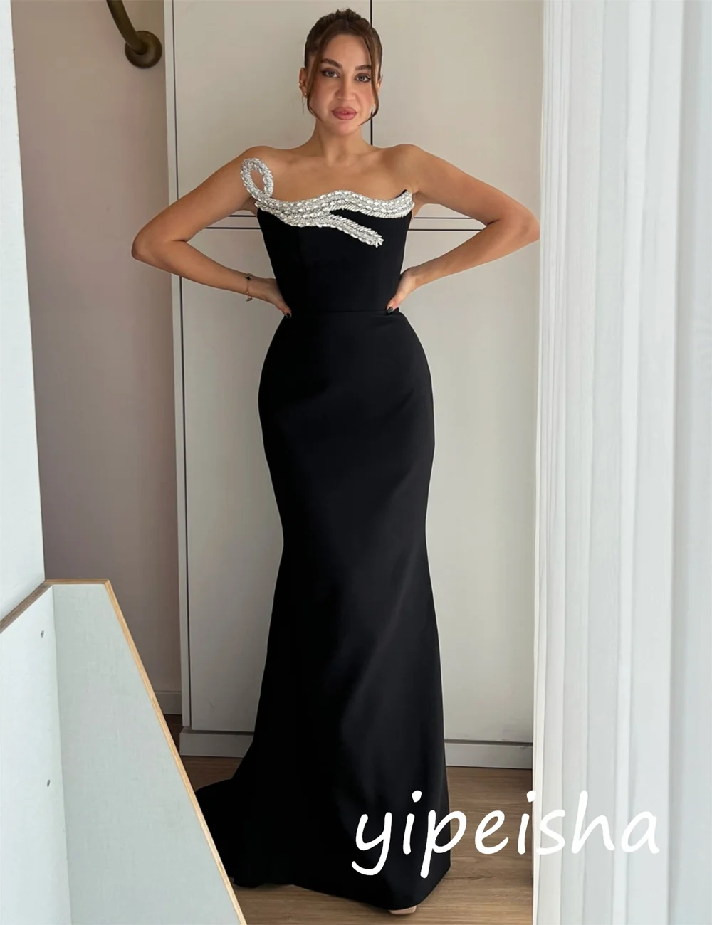 Customized Classic Exquisite Jersey Sequined Trumpet Strapless Long Dresses Bespoke Occasion Intricate