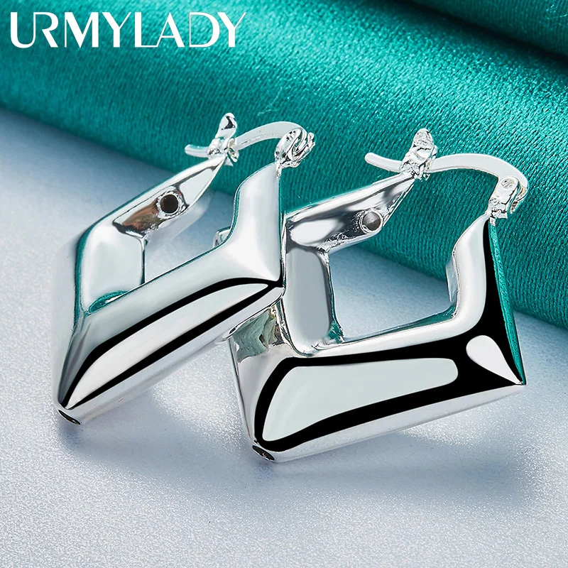 URMYLADY 925 Sterling Silver Rhombus Earrings For Women Fashion Wedding Engagement Charm Jewelry