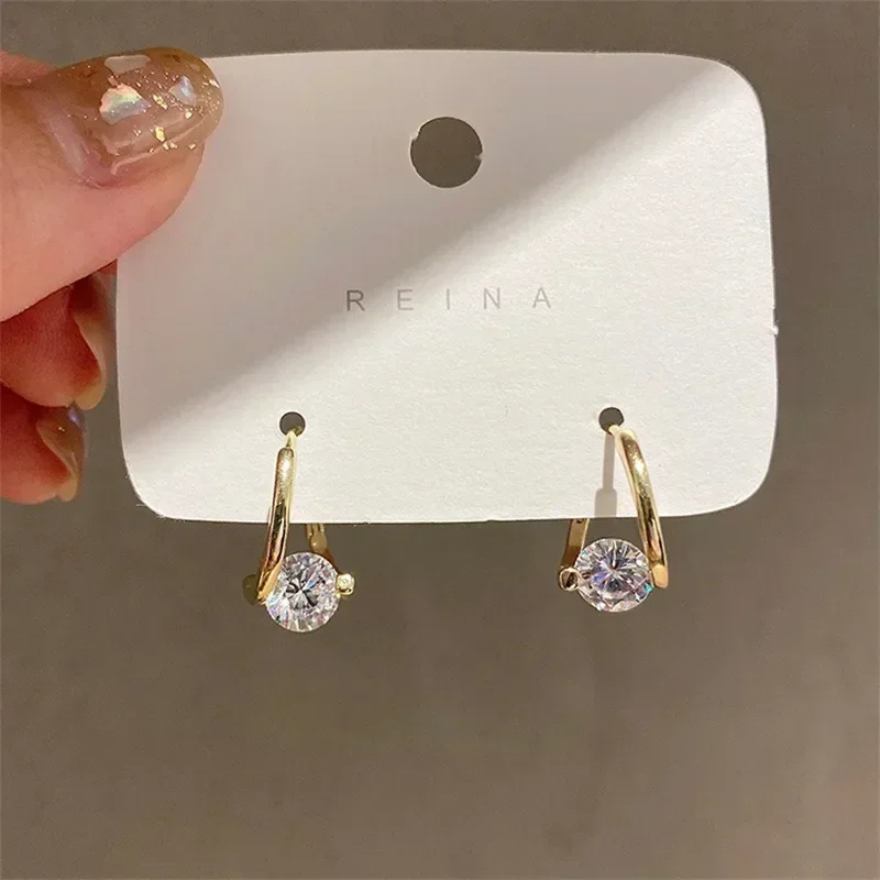 Pendientes colgantes de circonita redonda de Color dorado para mujer, joyería de aro coreana, regalo de cumpleaños y boda, novedad de 2024