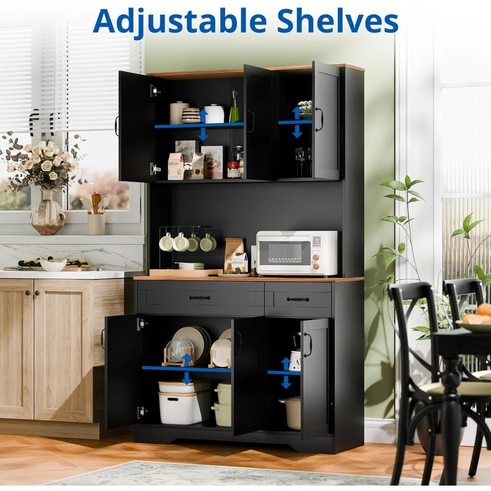 خزانة مطبخ بطول 71 بوصة مع أدراج ومخرج طاقة، وتخزين مخزن على طراز المزرعة، وبار قهوة خشبي كبير #4