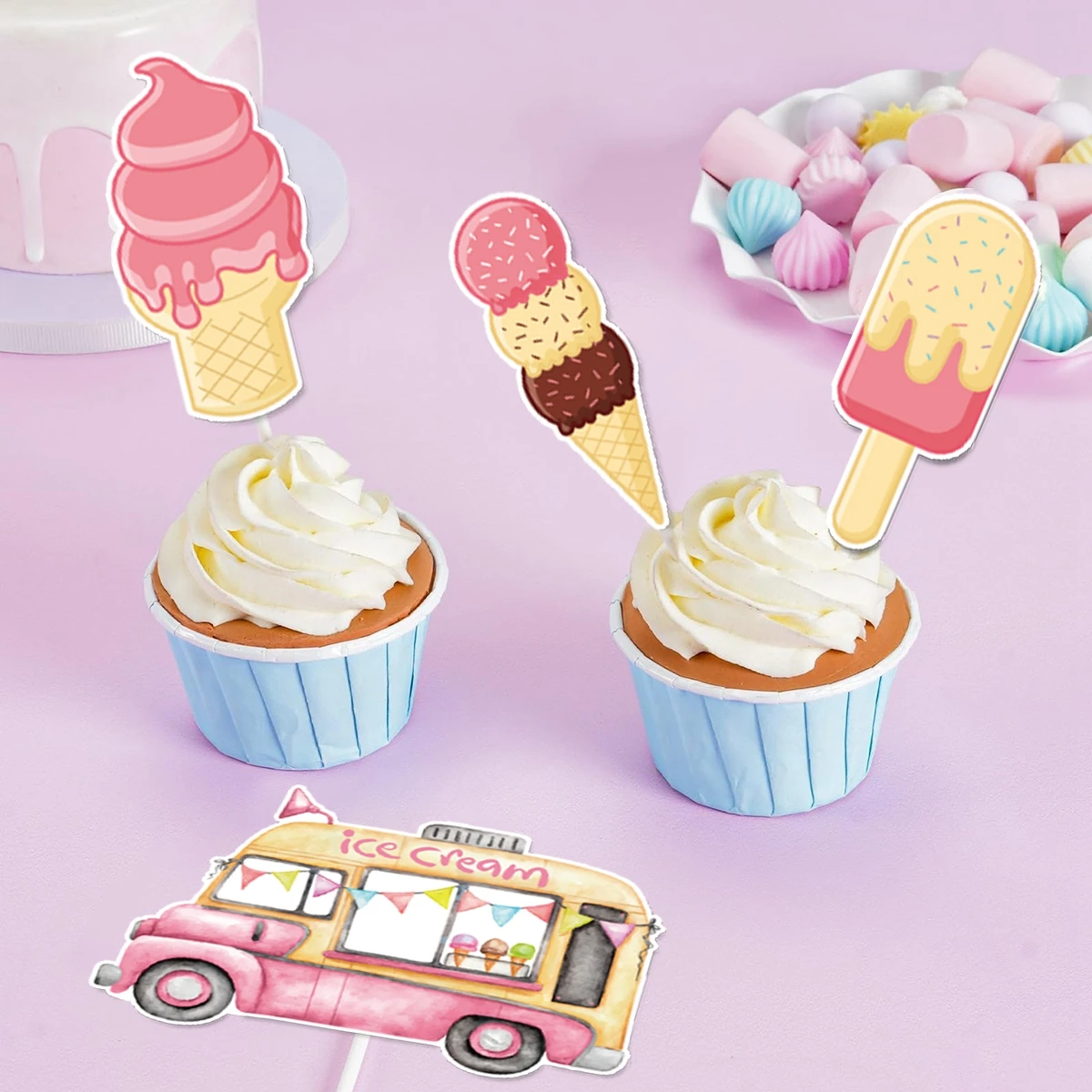 Ice Cream Cake Insert Theme Cupcake Toppers Ice Cream Birthday Party Decoration Kids Birthday Party Supplies Baby Shower Favors