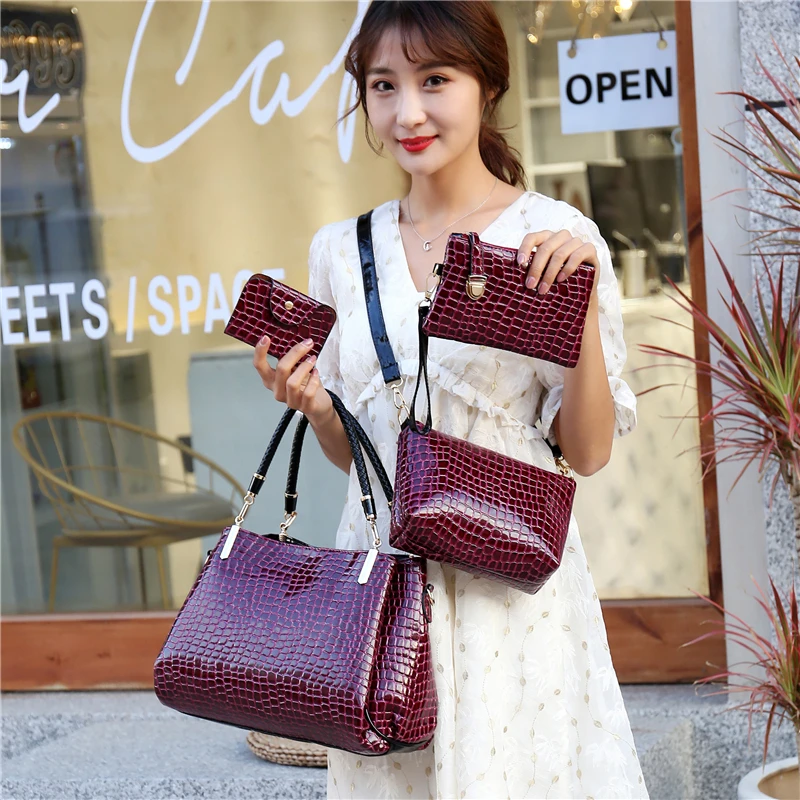 Womens Purses Satchel Handbags Shoulder Tote Bag Crocodile Pattern Top Handle Crossbody 3pcs Purse Set Stripes Style