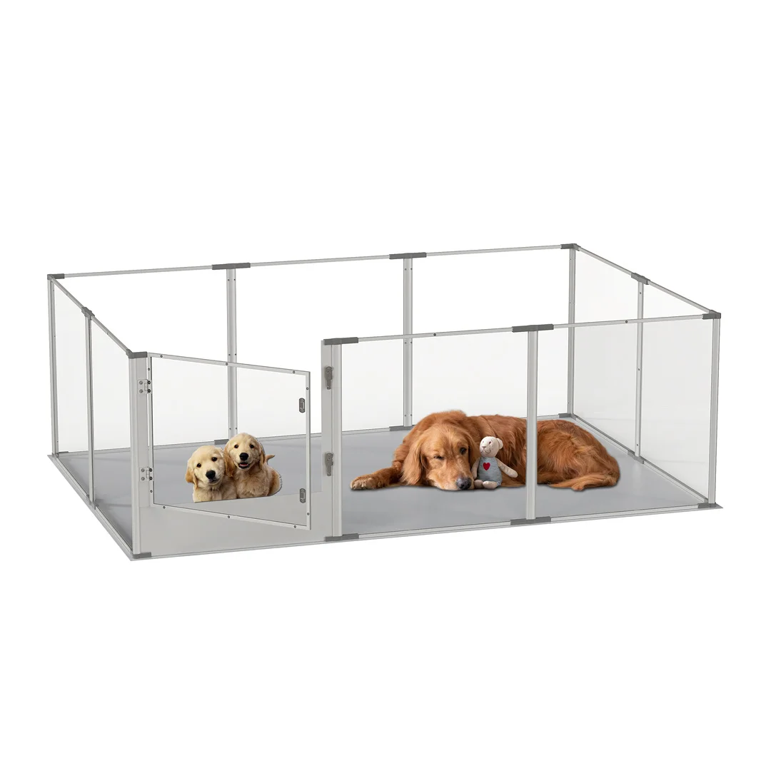 180cm Extragroßer Indoor-Haustier-Gehegezaun aus klarem Acryl, 10-teiliger Hunde-Laufstall, Kaninchenkäfig mit wasserdichter Unterlage