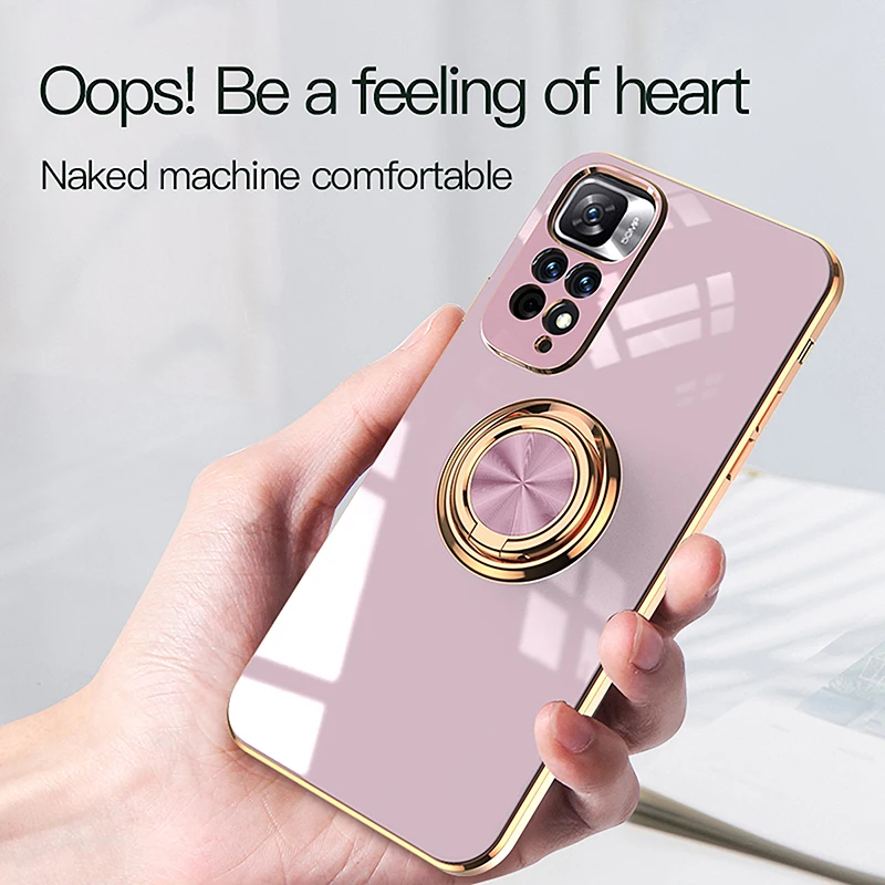 Electroplated Silicone Stand Phone Case For Xiaomi Redmi Note 11 12 10 10S 11S 12S 11T 12T 10T Finger Ring Bracket Protect Cover