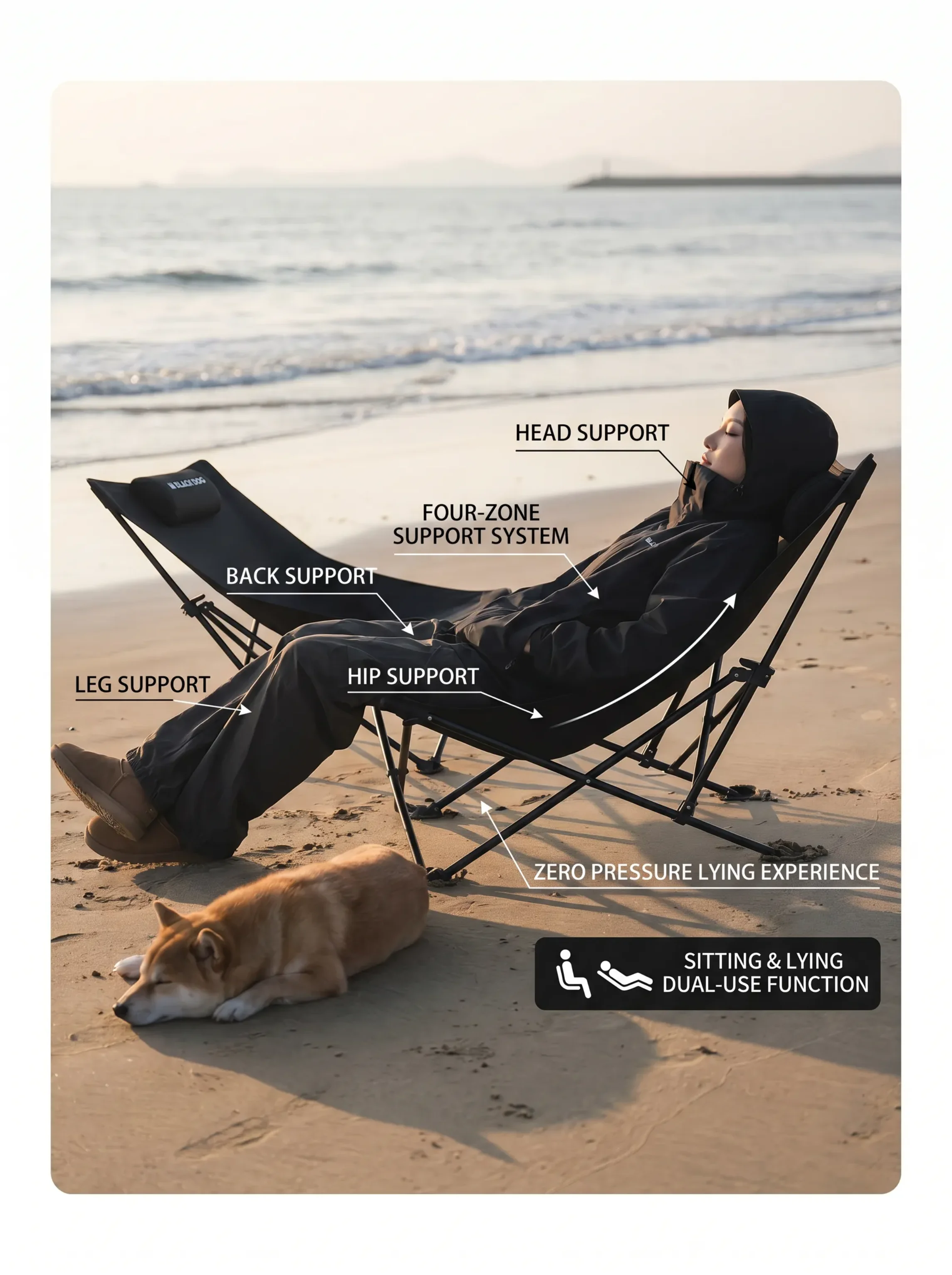 Blackdog Campingstuhl mit Kissen, Liegestuhl für Büro, Nickerchen, Zuhause, Outdoor, Klappbarer Stuhl für Strand, Angeln, Reisen – Detail 6