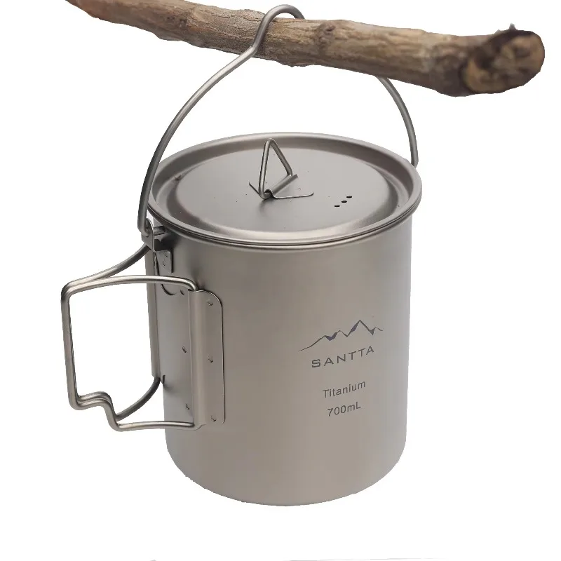 

750Ml Titanium Camping Pot - Lightweight Pot Cup with Bail Handle for Outdoor Camping, Hiking and Jungle Activities