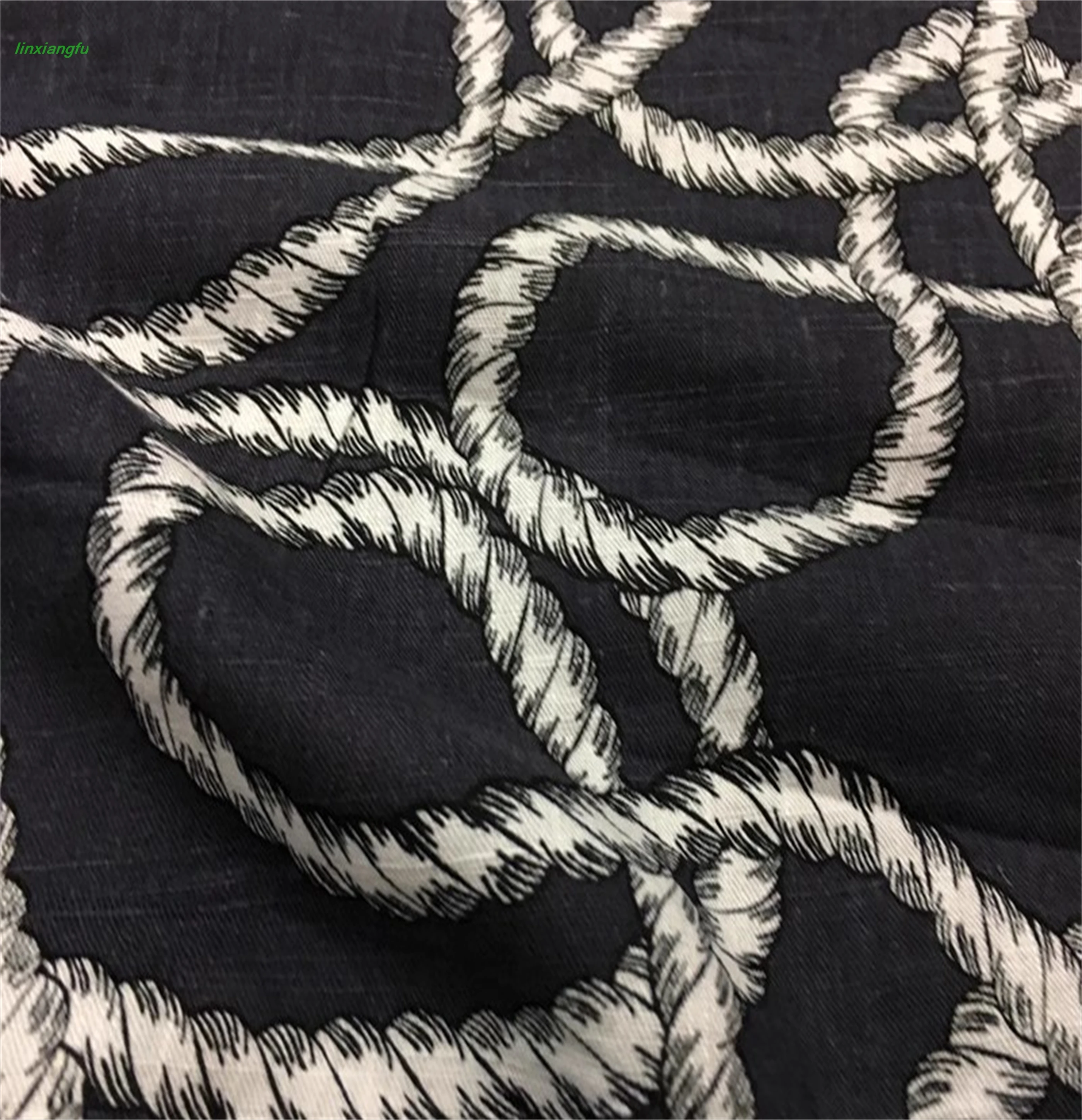 Black background white abstract chain stripe fabric, cotton and linen fashion, shirt, dress and pants fabric.