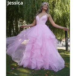 Jessica Pink Prom Dresses Glitter Tulle Graduate Evening Dresses Special Occasion Women's Wedding Party Dresses Robes De Soirée