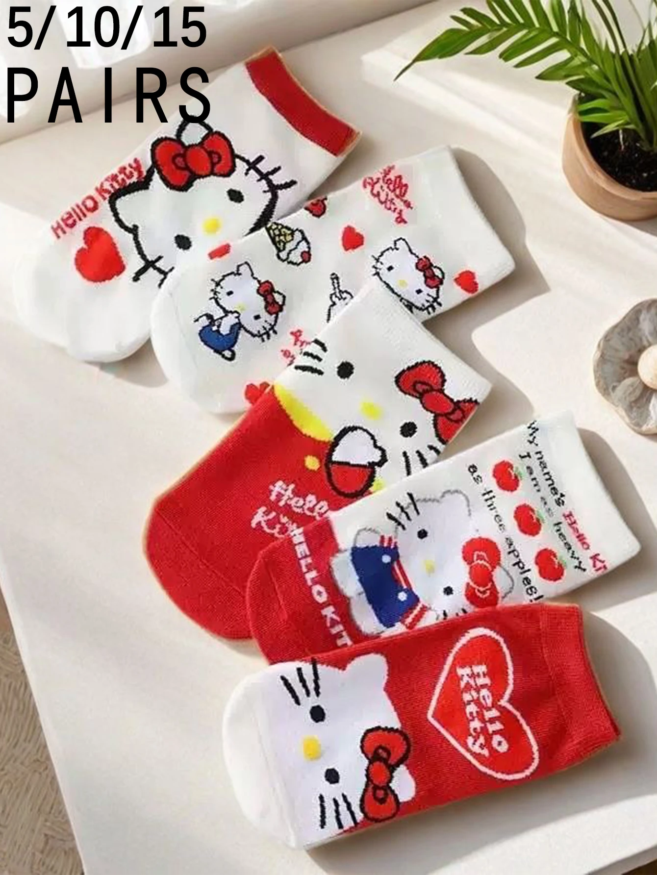 

5/10/15 пар минизо, новая корейская версия Sanrio, милые и милые женские короткие носки с мультяшным рисунком Hello Kitty