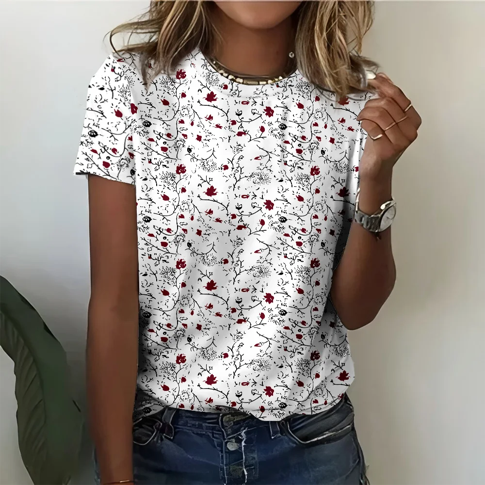 

White Small Printed Women's T-shirt - Inspired by Nature For Summer Casual Fashion and Comfortable Short Sleeve