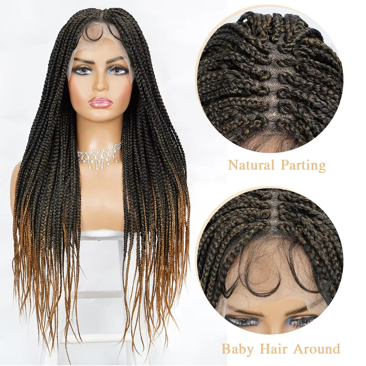 Unknotted Cornrow Tranças Perucas para Mulheres Negras, Lace Front, 13x6 Box Trançado, Cabelo de Bebê, Sintético, 30"