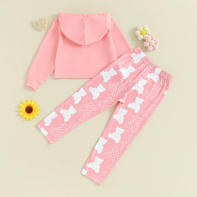 

Kid Girls Pants Set Long Sleeve Letters Hoodie with Bear Print Pants Clothing Set