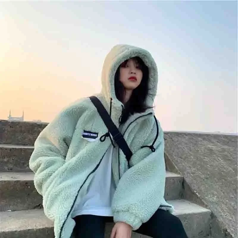 Winter Sweatshirts Oversized Warm Sudaderas for Women Zip Up Coat Fleece Hooded Coat Korean Fashion Women 2024 Y2k Streetwear