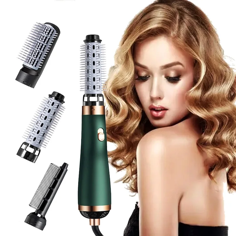 

3in1 Electric Hair Dryer Comb High Speed Low Noise Replaceable Head Straightening Curling Drying Ionic Hot Air Hair Brush