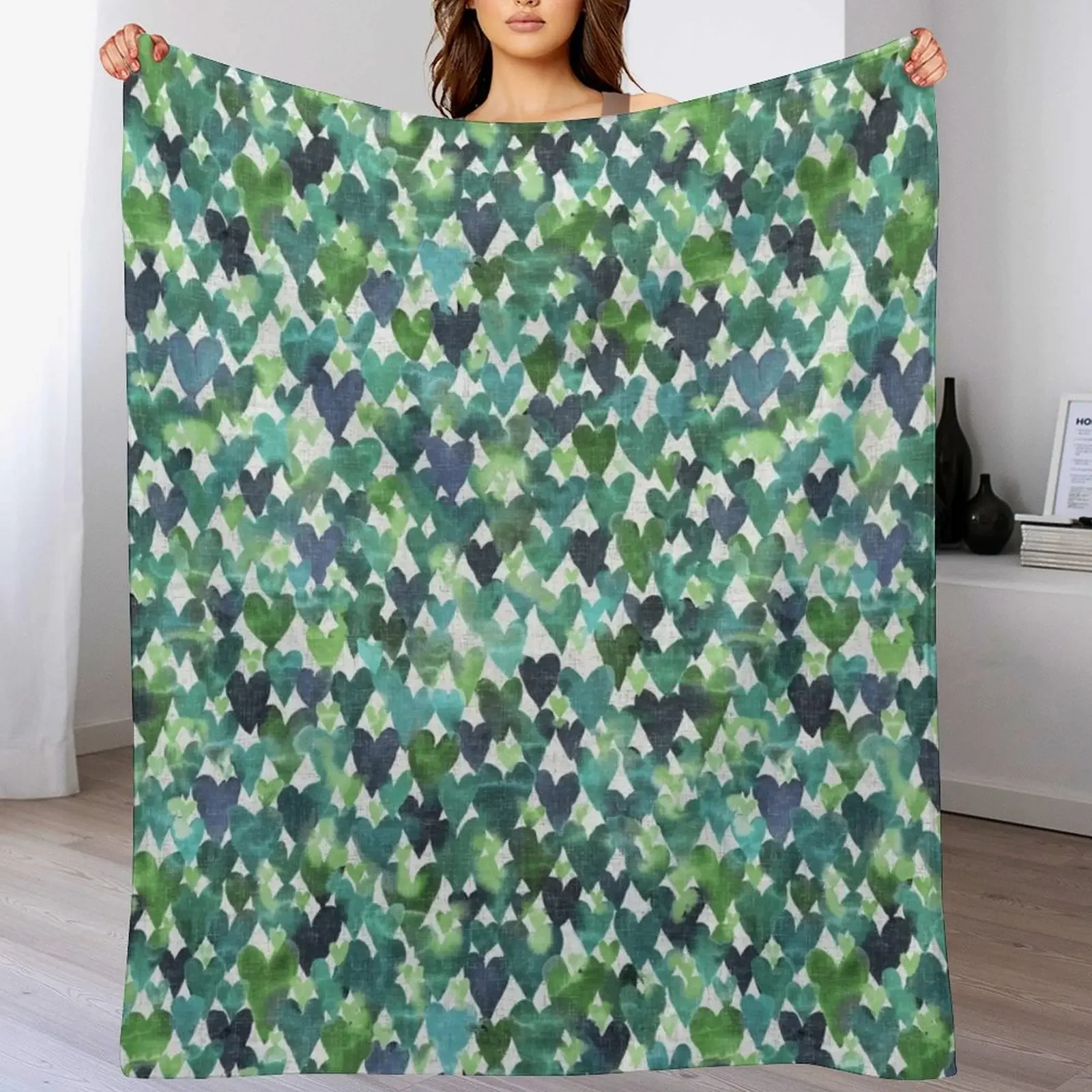 Green at heart, 1000 watercolor hearts! Throw Blanket Air Conditioner Soft Blanket for Office Home
