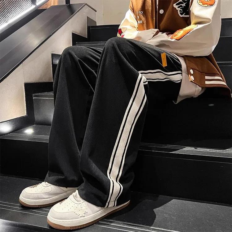 

Мужские повседневные брюки в полоску Thiened Fce, широкие зимние модные брюки прямого кроя, универсальные удобные брюки из полиэфирного волокна