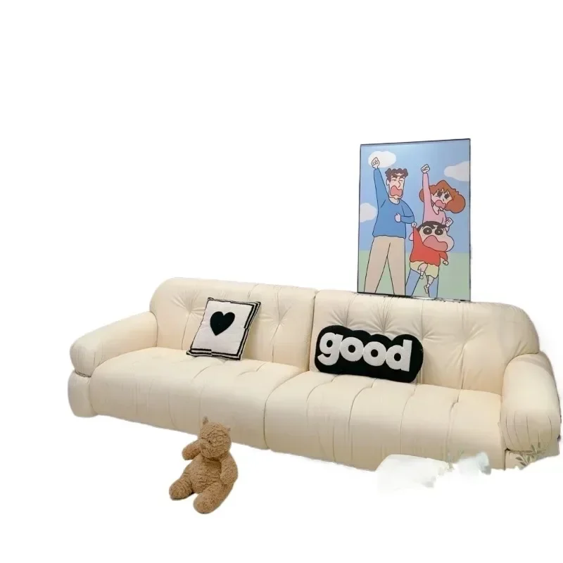 Japanese light luxury sofa black leather simple leather art Internet celebrity small apartment bed and breakfast living room