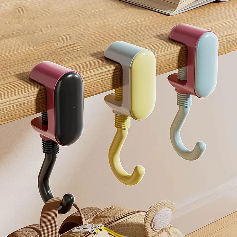 1pc Adjustable Dopamine Hanging Hooks Desk Edge Hook Punch Free Wall-mounted Storage Rack Bag Cup Holder Home Organization