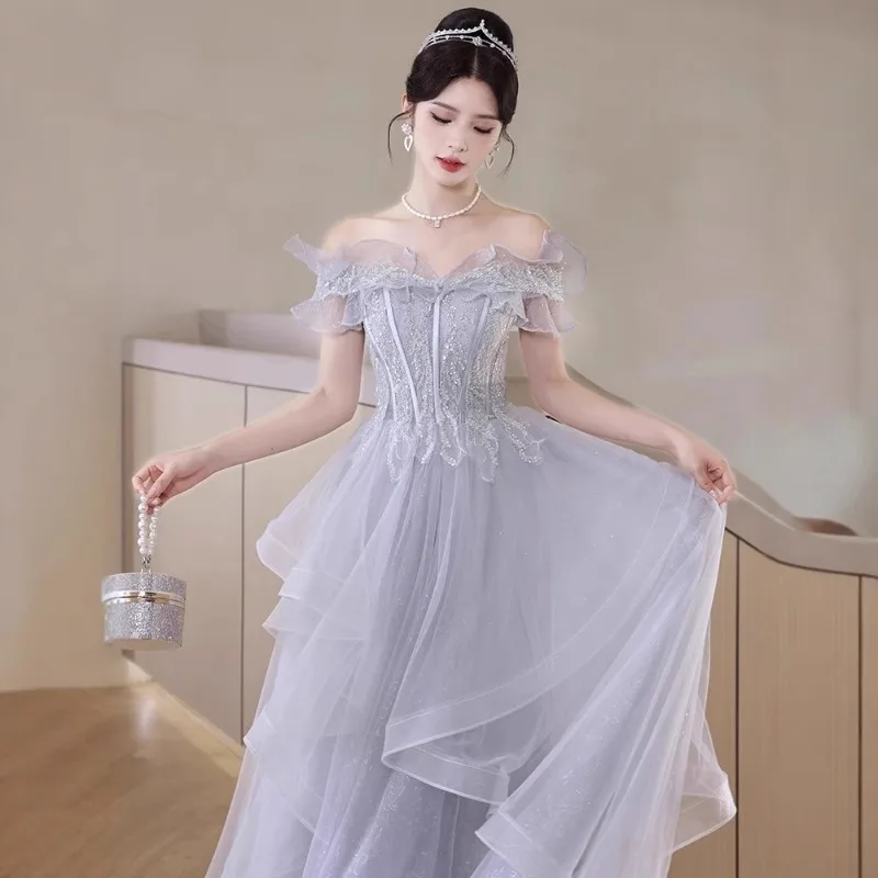 2025 vestido de noite de um ombro primavera luz luxo pequeno high-end ombro braçadeira vestido formal feminino elegante vestidos de noite