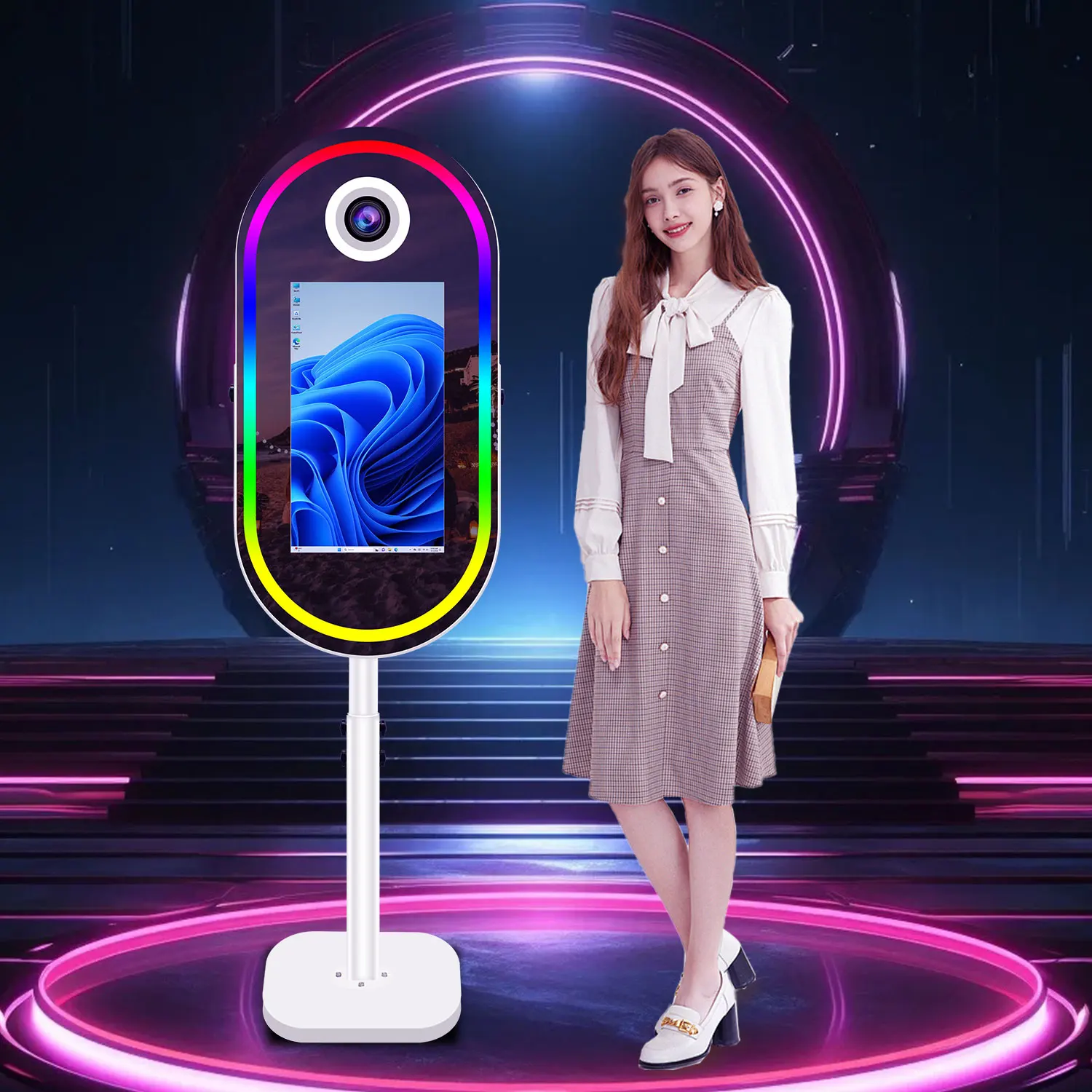 For Party Oval Mirror Photo Booth 21.5 Inch Magic Mirror Touch Screen Selfie Photobooth Machine