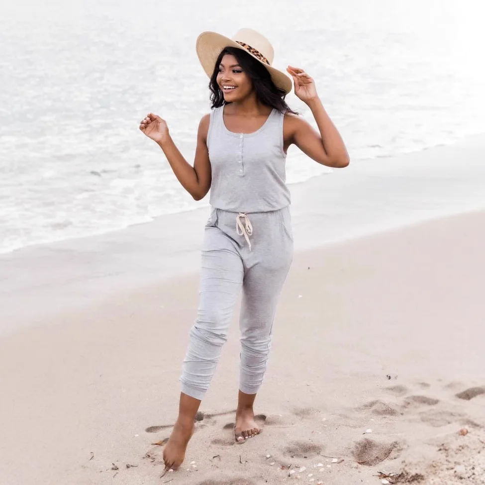 Nouveau printemps/été 2025 simple boutonnage sans manches à lacets combinaison décontractée et confortable 8208