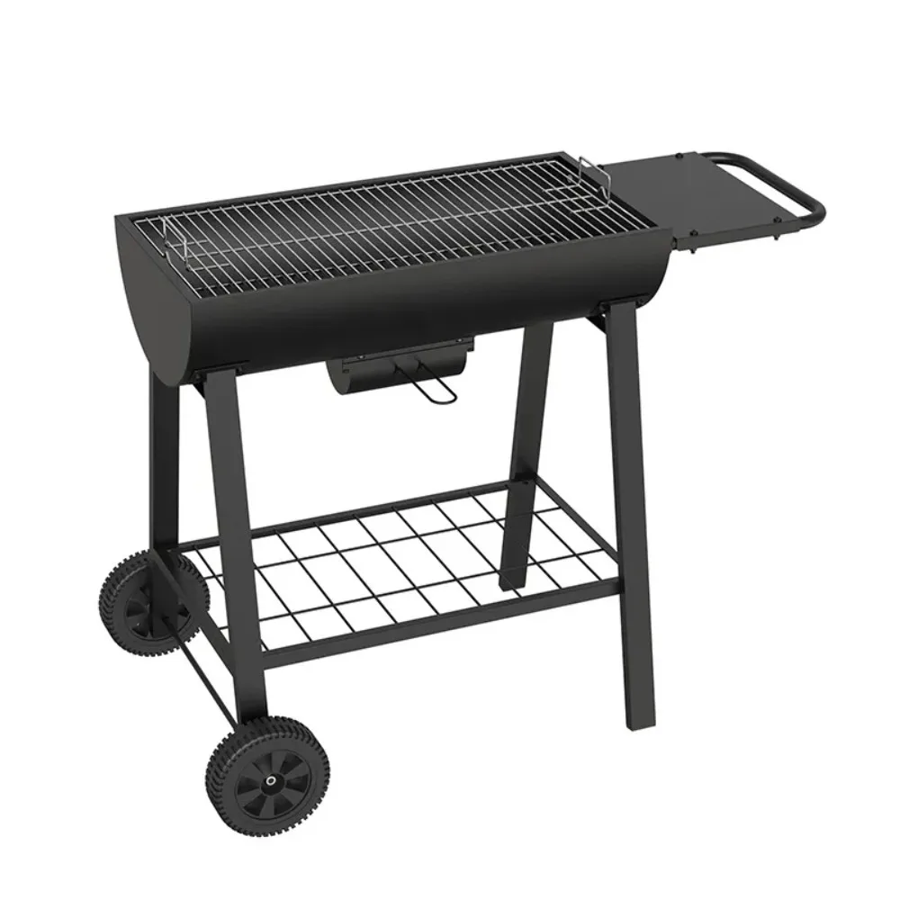 Large Outdoor BBQ Grill with Trolley Thickened American Style Barbecue for Camping Garden Backyard Heavy Duty Charcoal