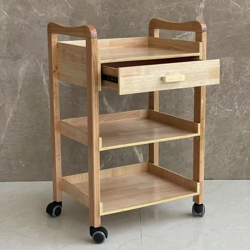

JJ Solid wood beauty cart Multifunctional three-layer shelf Tool cart Nail art trolley with drawer