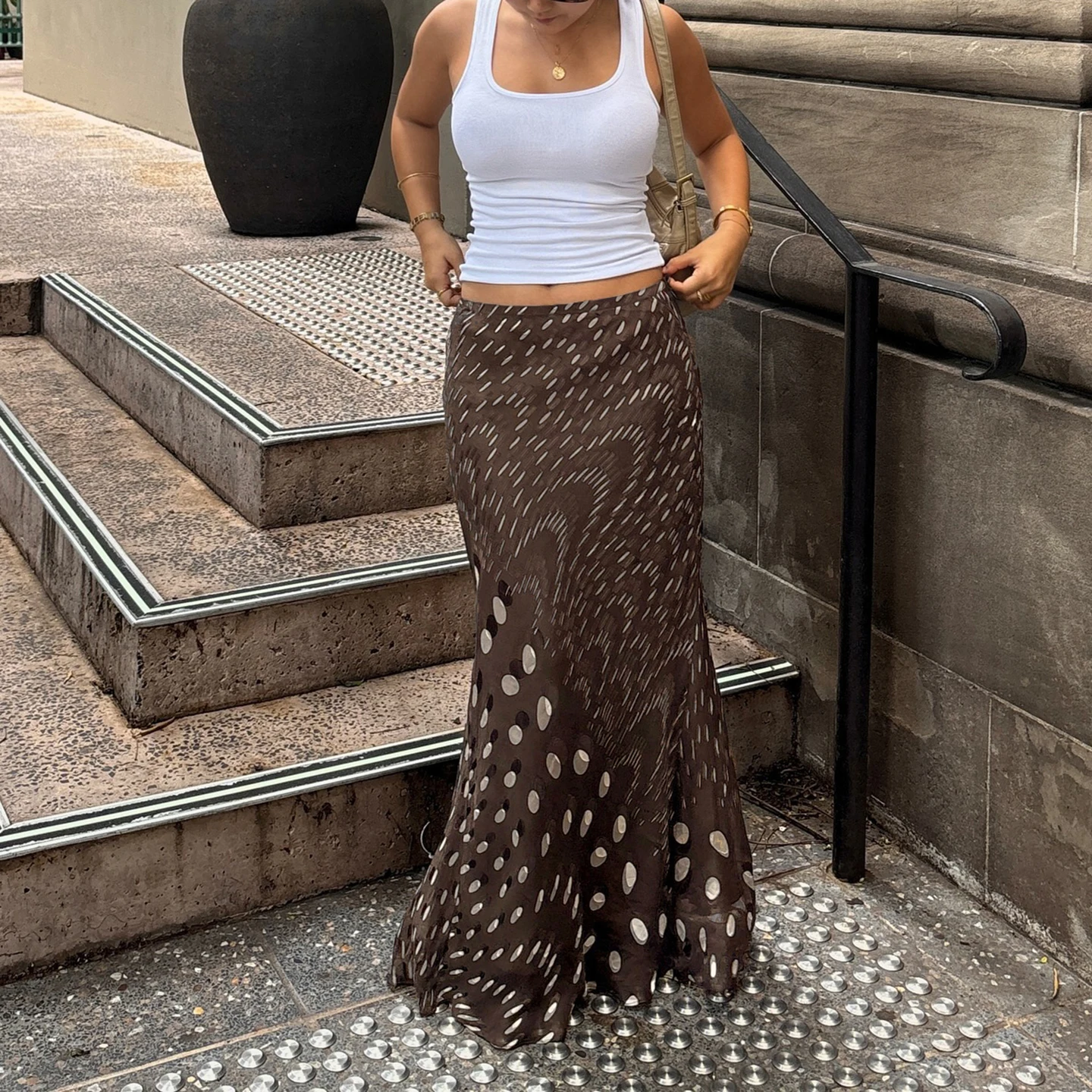 

SUCHCUTE Vintage Polka Dot Print Half Skirt Casual Elastic Waist A-line Long Skirt Streetwear Low Rise Y2K Clothes 2025 Summer