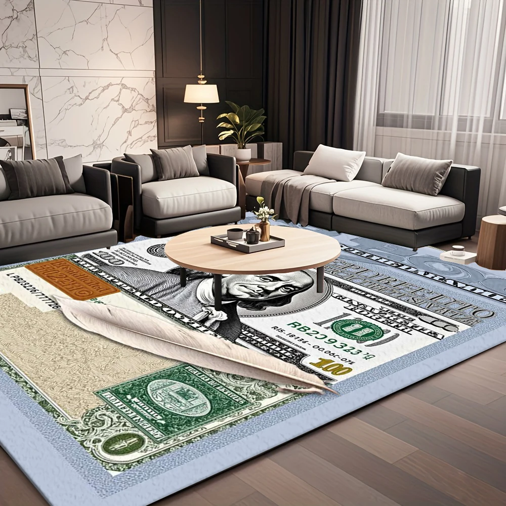 Vintage Dollar Money Pattern Area Rug Soft Floor Carpet Non-Slip Living Room Bedroom Decor Mat