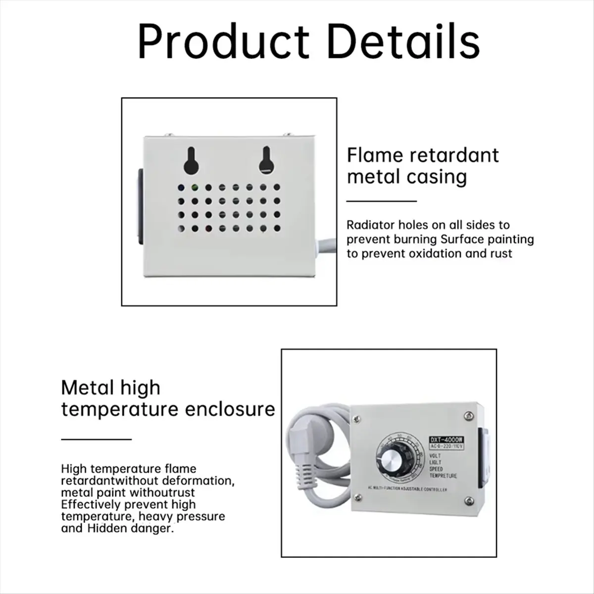 AA83 4000W SCR Adjustable Voltage Regulator AC 110V - Dimmer, Speed, Temperature Controller with Metal Casing US Plug