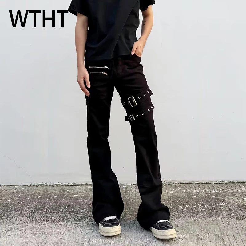 

Модные мужские джинсы WTHT с металлическими вставками и эффектом бандажа, в американском стиле, с высокой талией, весна 2026, модель 2A2667