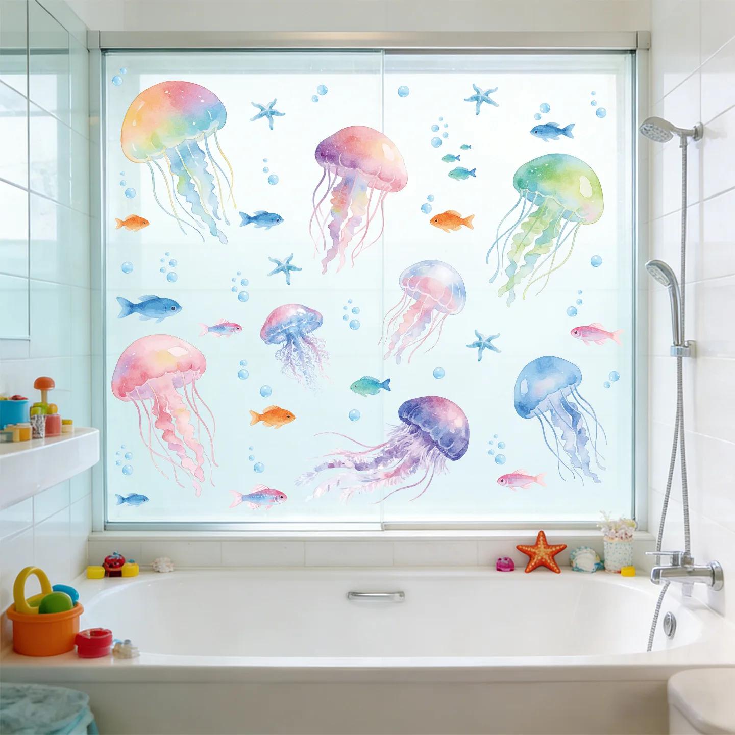 Watercolor Marine Life Jellyfish Wall Stickers for Children's Room Bedroom Wall Decals Living Room Nursery Room Decoration