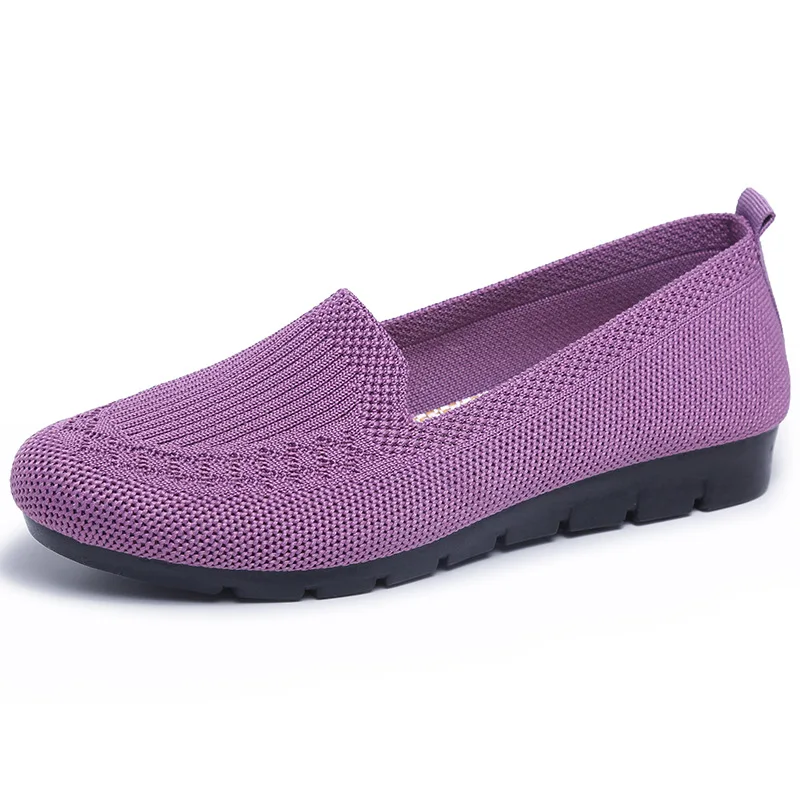 Zapatillas de deporte transpirables de malla para Mujer, zapatos informales planos, ligeros, sin cordones, mocasines, calcetines