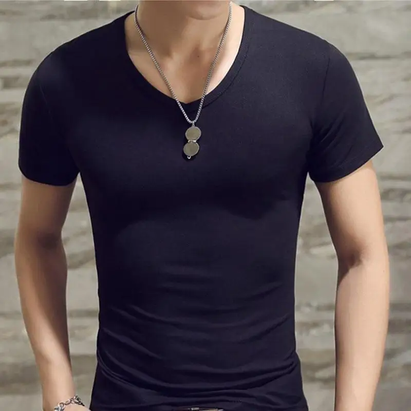 

Summer Cotton T Shirts Men Basic Simple V Neck Tops Tee solid Color T shirt for Male Clothing Tshirts M-3XL Tops Tees