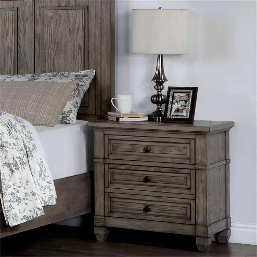 28W X 17D X 28H Nightstand with 3 Drawers, Round Knobs, Transitional Solid Wood Nightstand