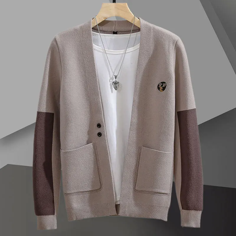 

Contrast Color Pullover Knitting Cardigan Man Long Sleeve Slim Fit Sweater Cardigan Fall Men Garment Coat Sweater Hombre Botones