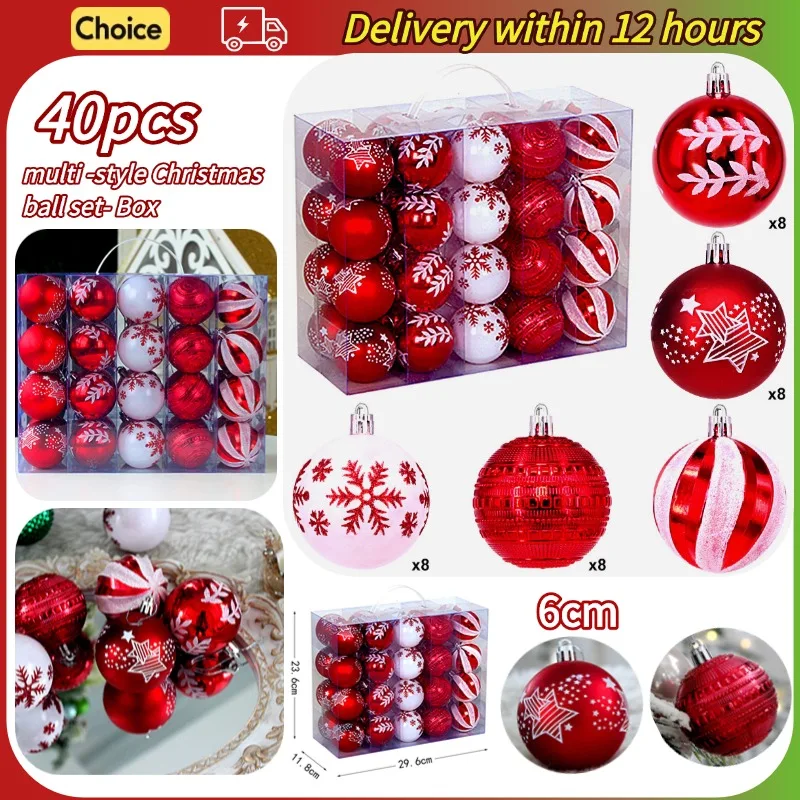 

40 шт., набор подвесок в виде рождественского шара, 6 см, красный и белый окрашенный шар, рождественская елка, подвеска «сделай сам», рождественская атмосфера, украшения, шары