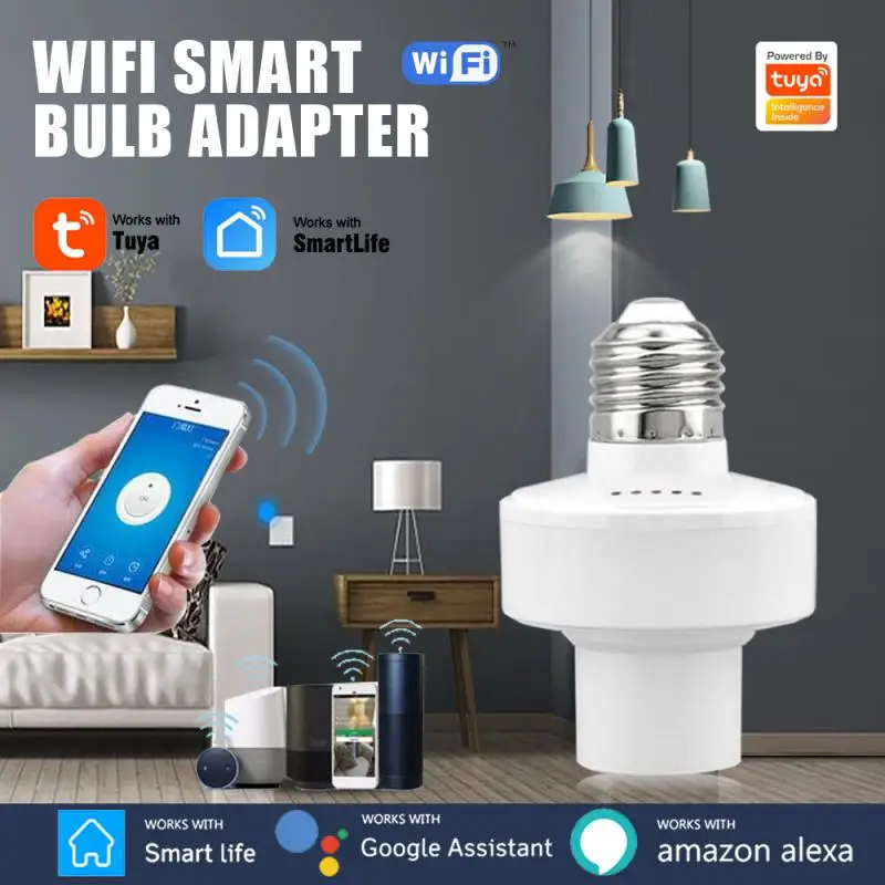 WiFi Smart Light Bulb Adapter E27 E26 Lamp Holder Base Smart Life/Tuya Wireless APP Remote Voice Control With Alexa Google Home