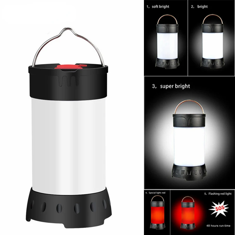 Portable white red camping light USB rechargeable mini camping tent light 5 modes with hook magnet built-in 18650 battery