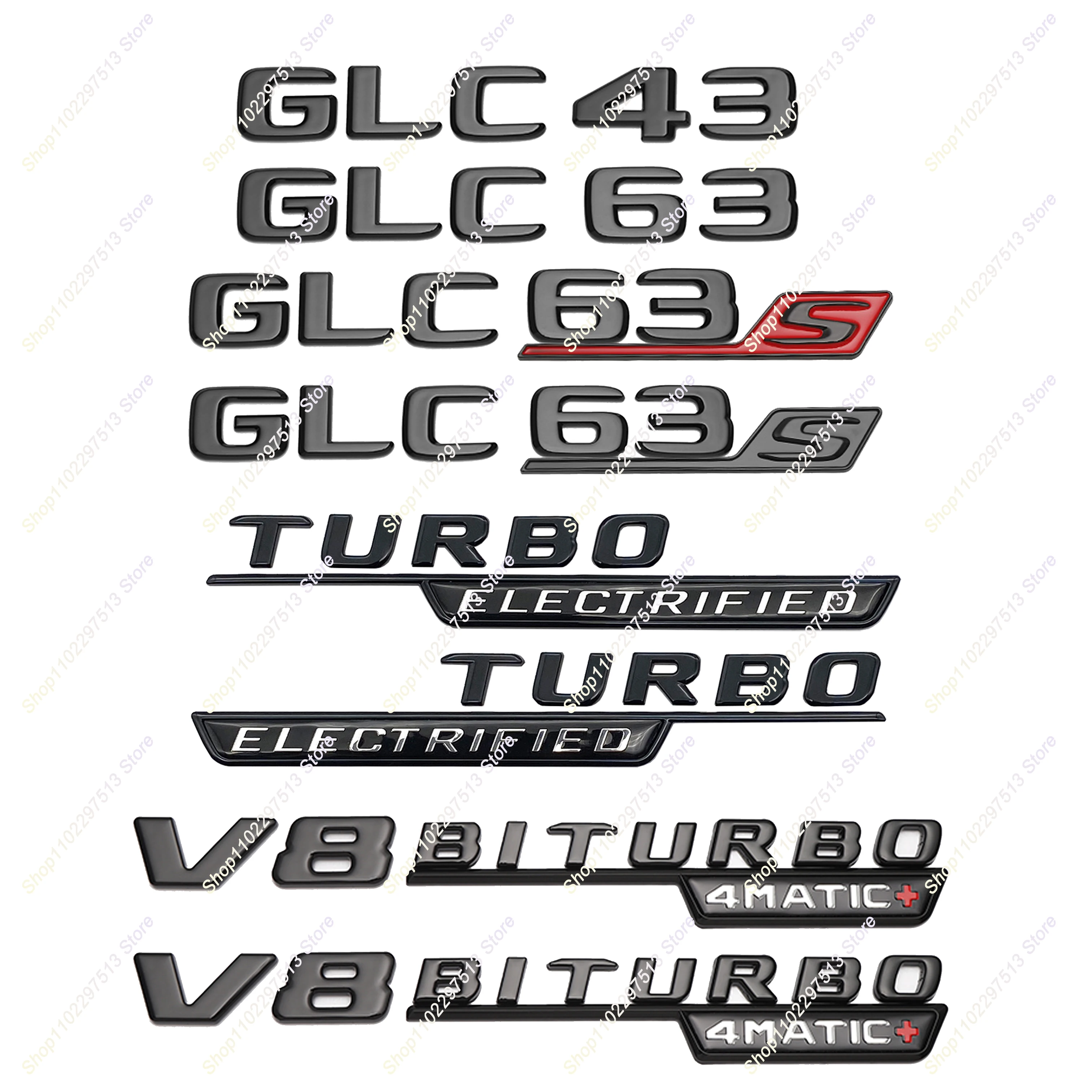 Glossy Black ABS GLC43 GLC63 GLC63S V8 Biturbo 4matic+ Emblem for Mercedes Benz AMG Car Side Trunk Rear W166 W167 Logo Sticke