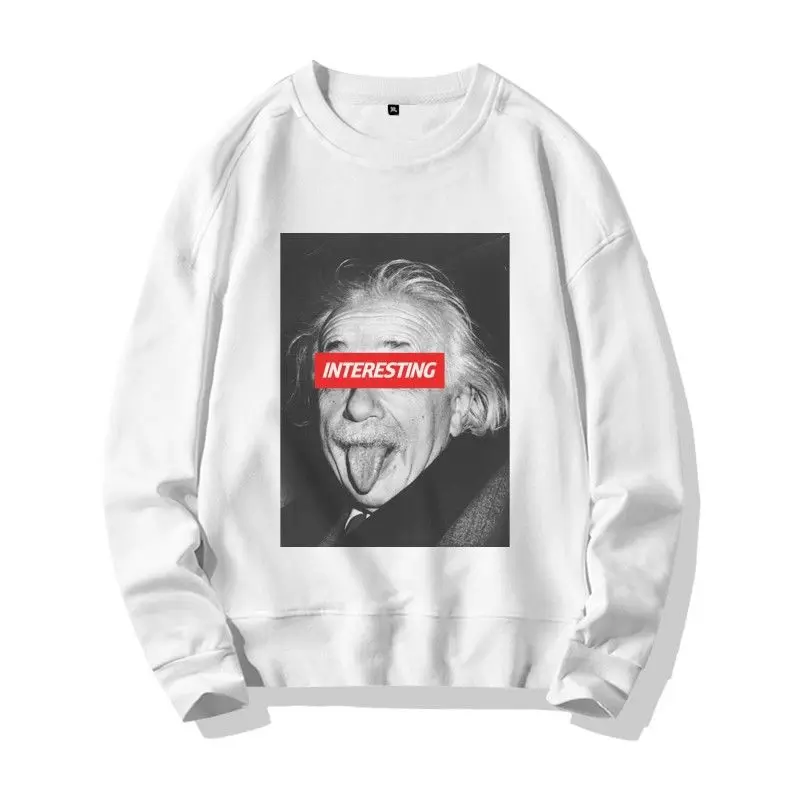 

Свободный свитер с круглым вырезом и длинными рукавами в стиле хип-хоп с принтом Эйнштейна, осенне-зимний мужской и женский уличный свитшот, повседневная одежда