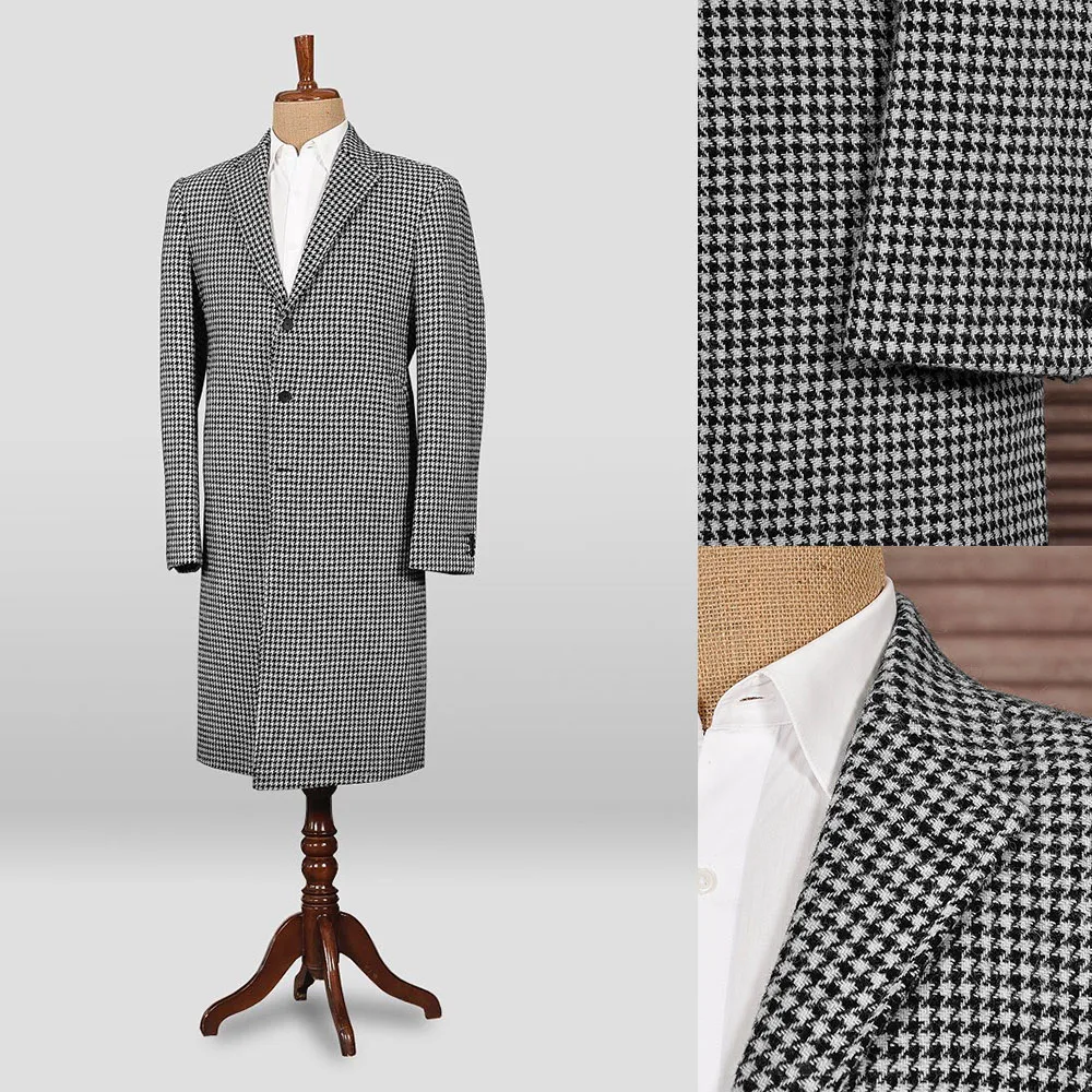 

Houndstooth Overcoat Men Suit One Piece Blazer Coat Single Breasted Loose Winter Warm Formal Business Causal Party Host Tailored