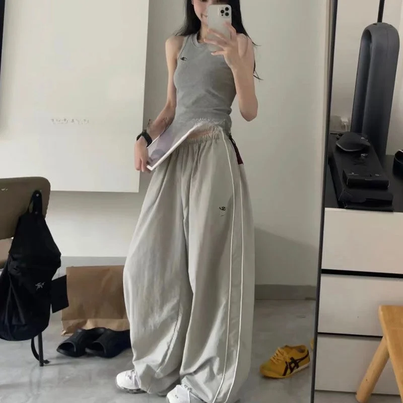 

Loose Fit Spor Men's Casual Pants Wide Leg Casual Trousers Summer Breathable Comfortable Vintage American Splicing Color Blo