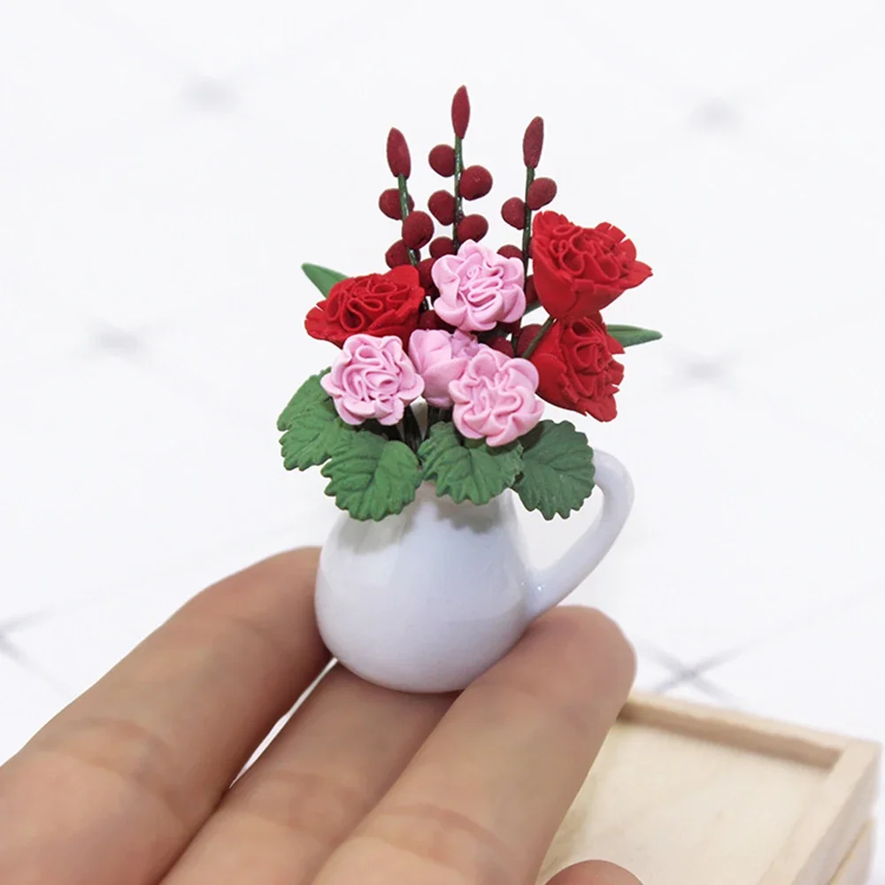 1/12 Dollhouse Miniature Accessories Mini Ceramic Flower Vase Simulation Model Toys for Doll House Decoration ob11